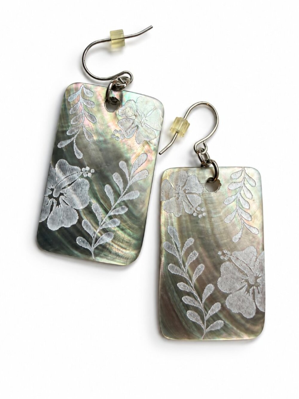 Iridescent Etched Floral Dangle Earrings Earth Tones